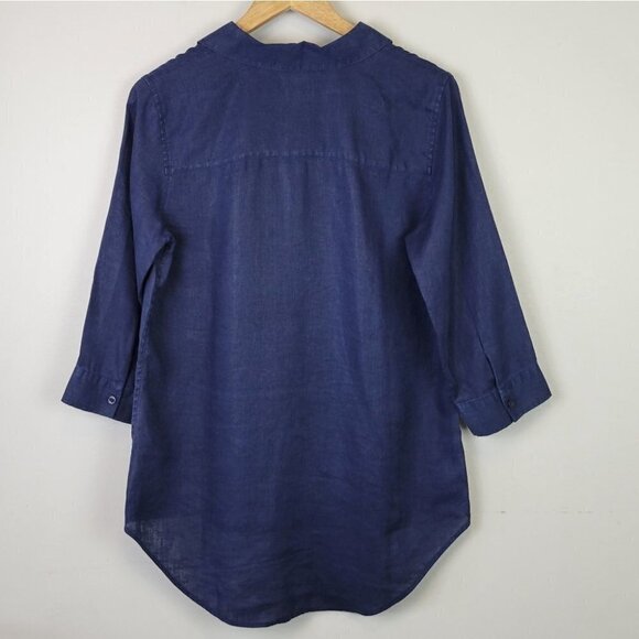 CHICO'S linen button down blouse navy blue S - Picture 3 of 10